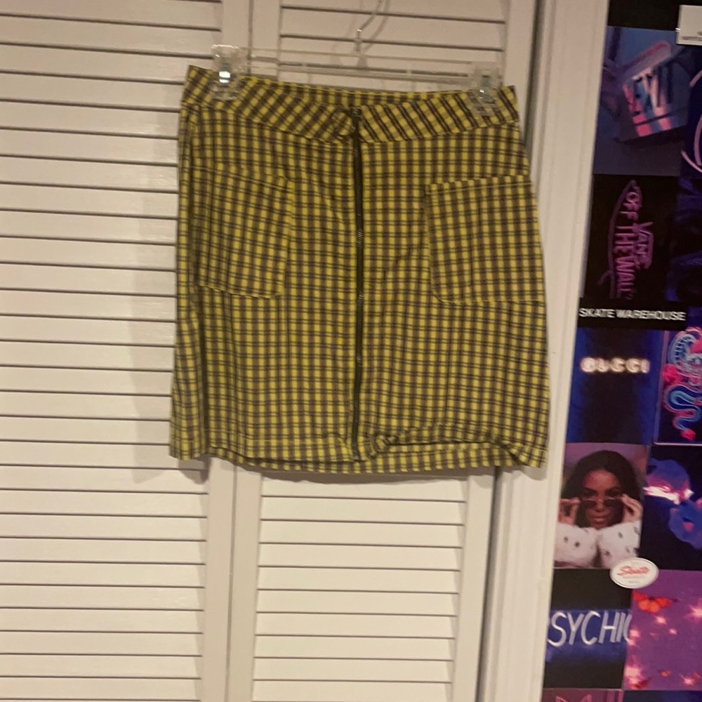 yellow and purple plaid skirt